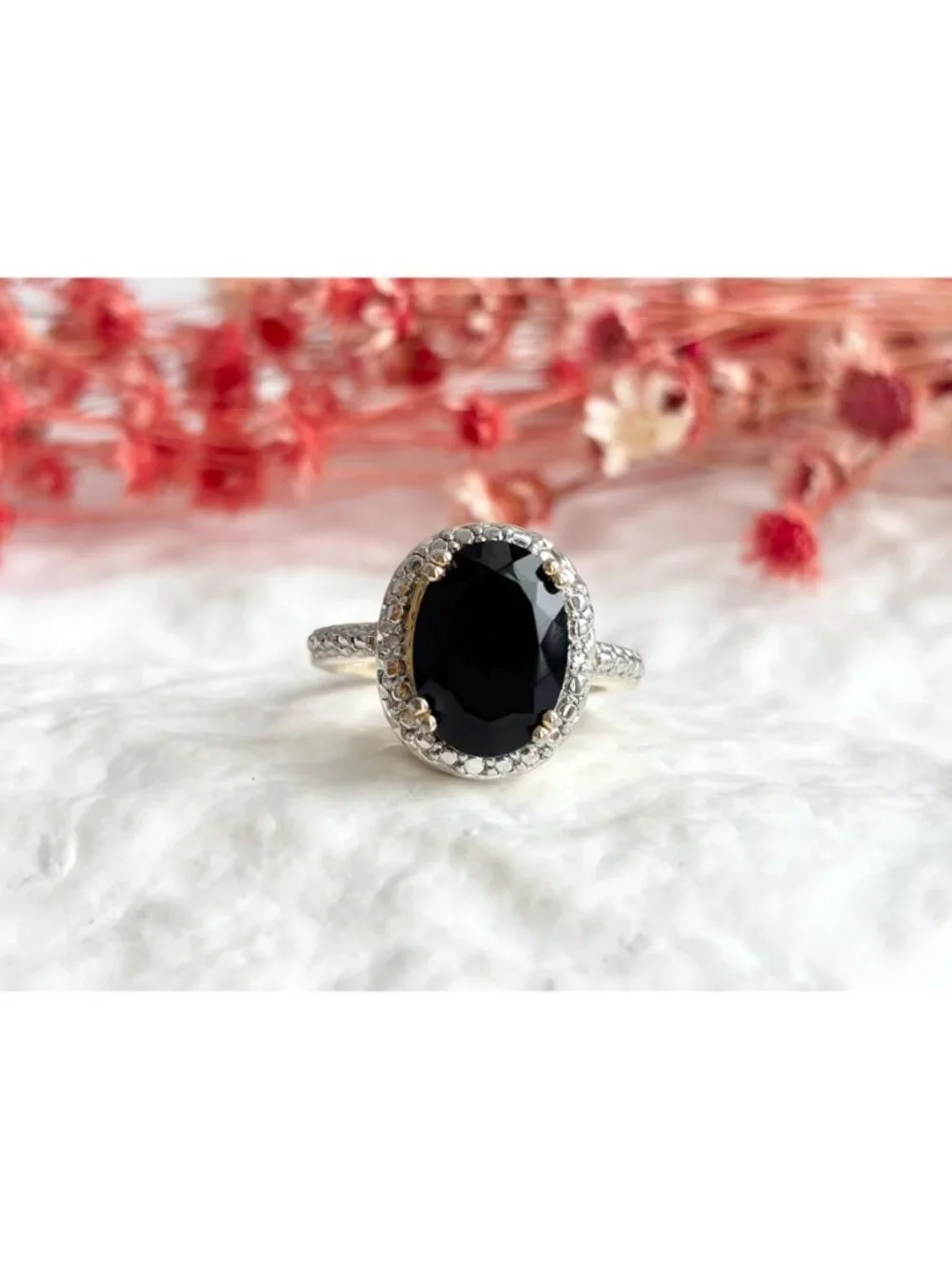 Jumbo Black Onyx Vermeil Gold Overlay Sterling Silver 925 Vintage Ring - sz 10